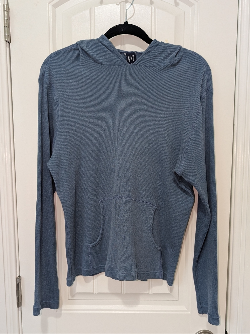 Y2K GAP Ribbed Knit Cotton Hooded Pullover - Slate Blue XL